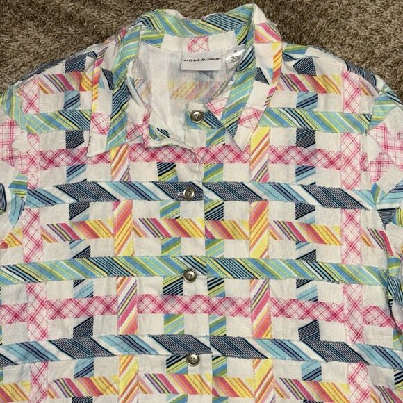 Alfred Dunner Madras Plaid Shacket Sz 18 Linen Button Down Shirt Boxy Patchwork - Picture 4 of 8